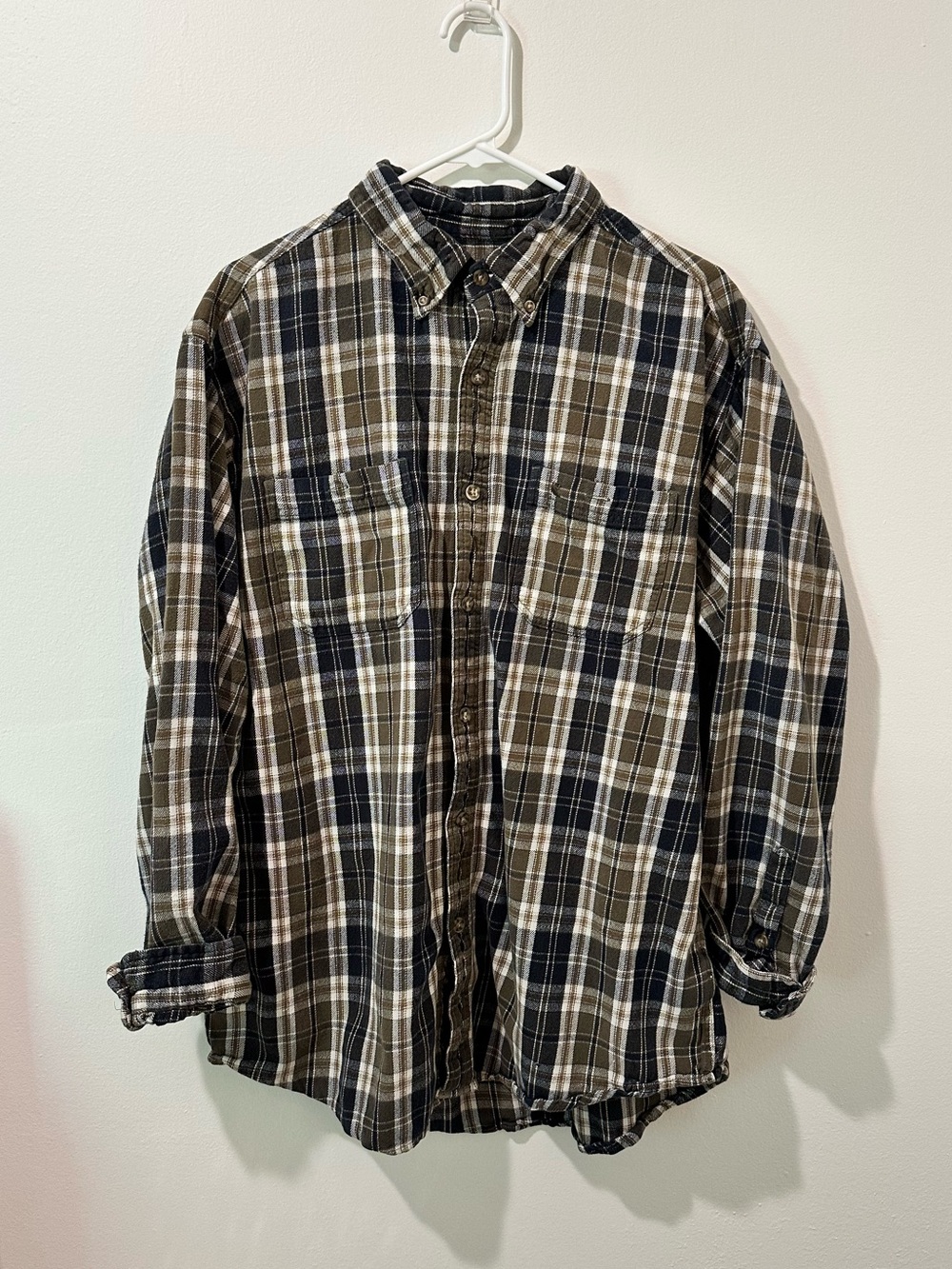 Carhartt Olive, Black & White Plaid Button-Down Shirt